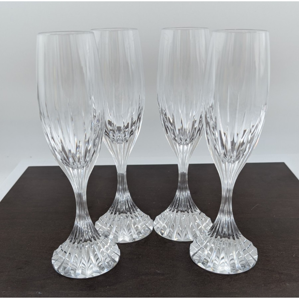 Baccarat Crystal Massena Champagne Flute Glass Set of 4 Flutes France 8-1/2"